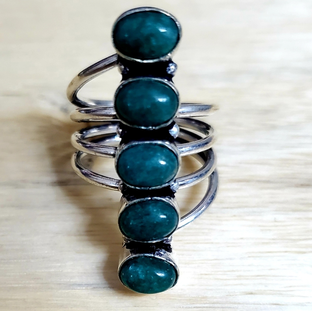 New Amazing Green Onyx 925 Silver Statement Ring.
